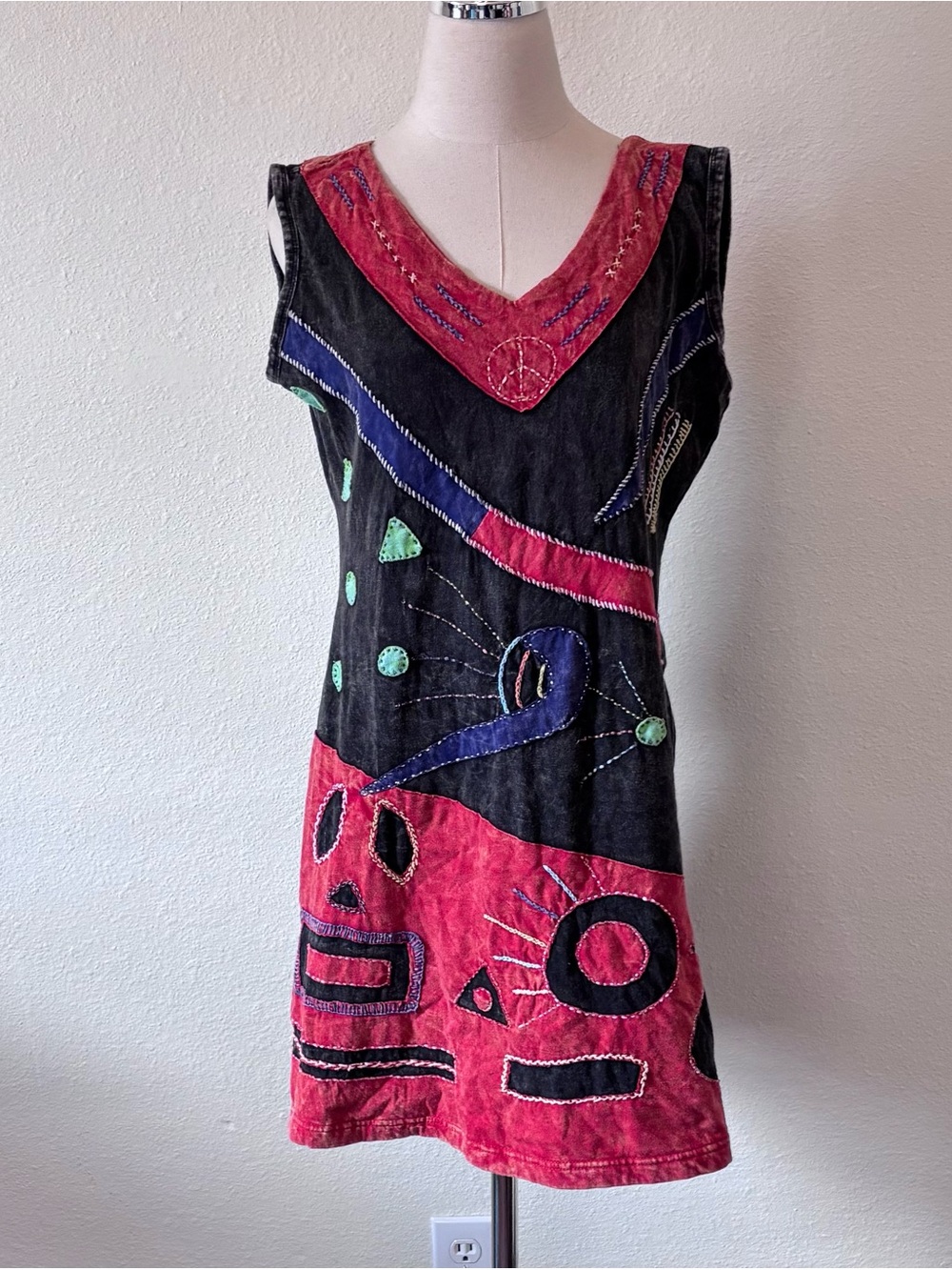 Rising International Nepal Sleeveless Dress M Boho Indie Multicolor Patchwork